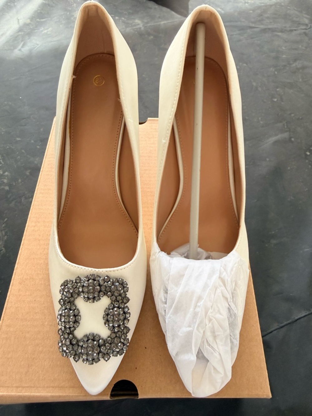 Embellished Ivory Pointed Toe Flats